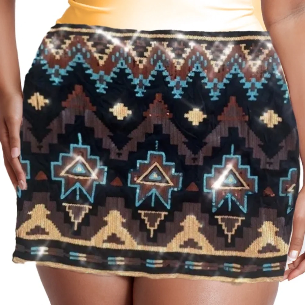 NWT Rock 47 Skirt Size Black Sequin Mini Lined Stretch Festive xl